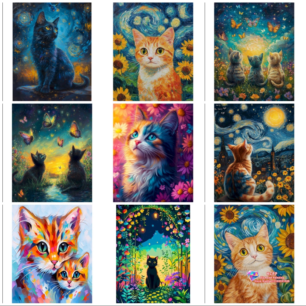 Art Craft Night - Kit Pittura Diamante Animale Gatto, Diamanti