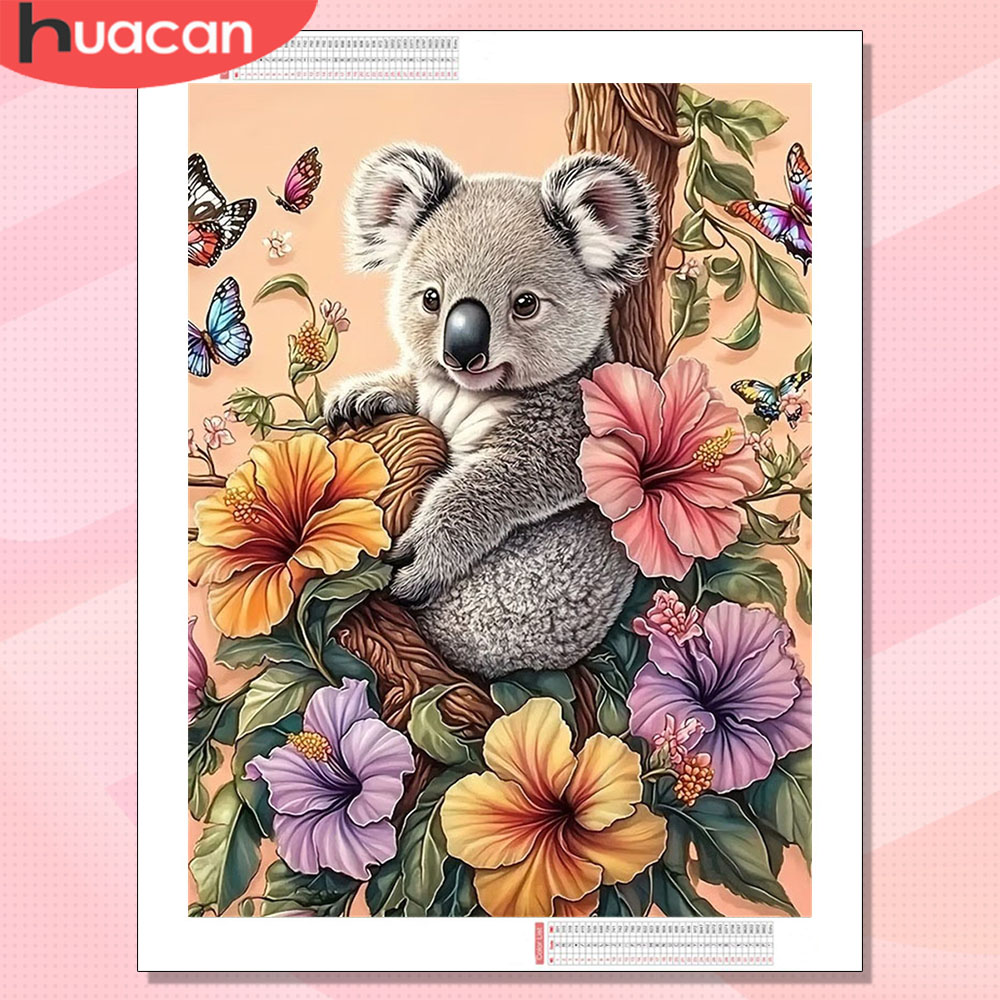 Art Craft Hobbies - HUACAN Diamond Art Koala Animal Flower